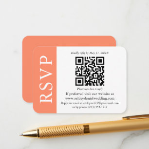 Modern QR Wedding RSVP Coral and White Enclosure Card