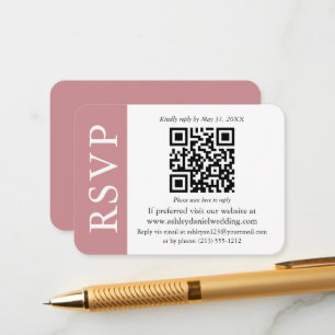 Modern QR Wedding RSVP Dusty Rose and White Enclosure Card