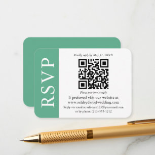 Modern QR Wedding RSVP Mint Green and White Enclosure Card