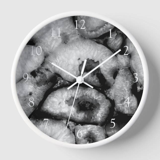 Modern Quartz Agate Geode Black White gemstones  Clock (Front)