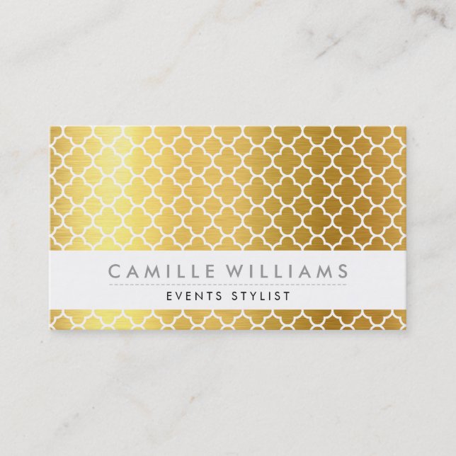 MODERN QUATREFOIL MOROCCAN pattern gold foil Business Card (Front)