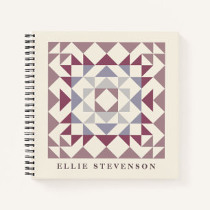 Modern Quilt Block Geometric Art Personalized Plum Notebook