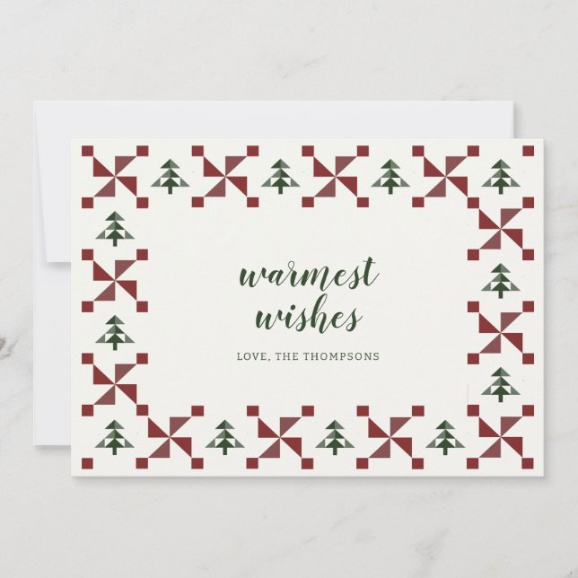 Modern Quilt Christmas Tree Holiday Non Photo Card (Front)