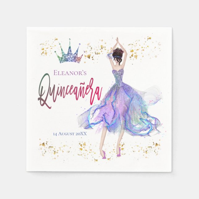 Modern Quinceanera Lilac Pastels Dancer Crown Name Napkin (Front)