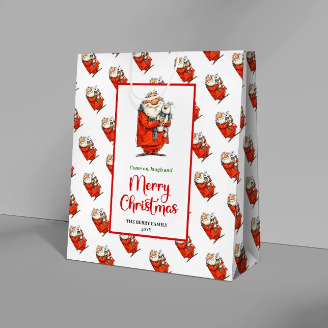 Modern quirky Santa playful festive celebration  Medium Gift Bag (Modern quirky Santa playful festive celebration bag)