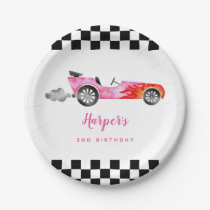 Modern Race Car Girl Birthday Party  Paper Plate