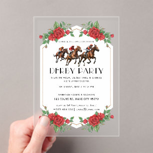 Modern Race Horse Derby Party Equestrian Acrylic Invitations