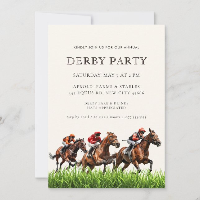 Modern Race Horse Derby Party Equestrian  Invitati Invitation (Front)