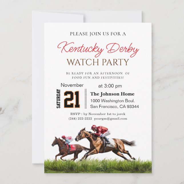 Modern Race Horse Derby Party Equestrian Invitation (Front)