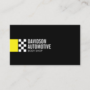 Modern Racing Flag Logo in Yellow Automotive Business Card