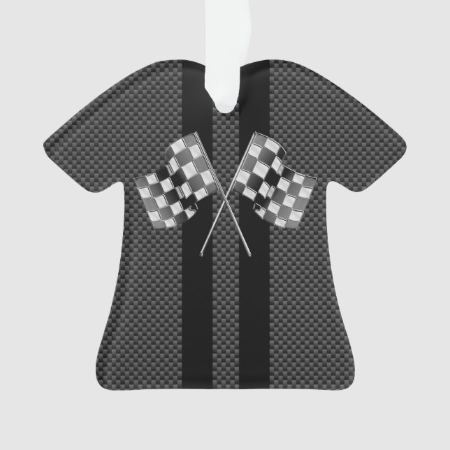 Modern Racing Flags Stripes in Carbon Fibre Style Ornament (Front)