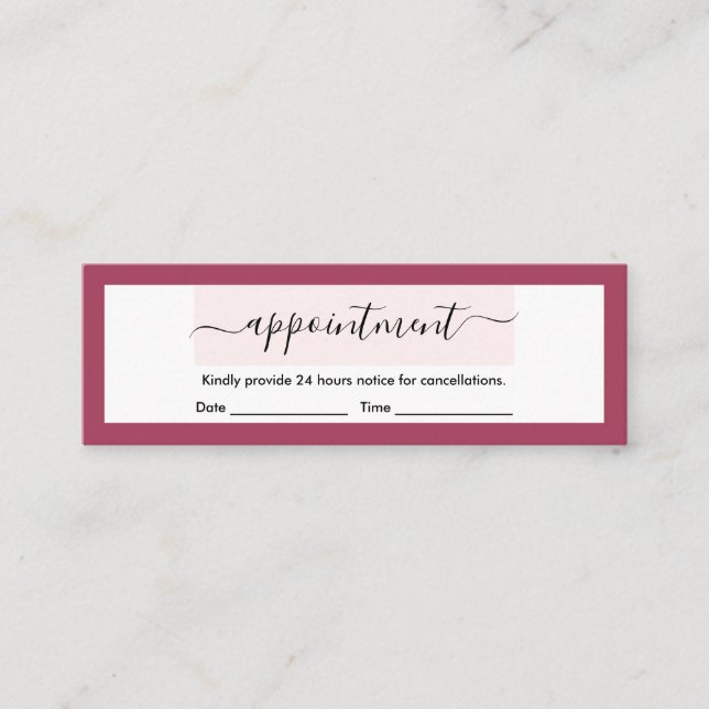 Modern Racy Red Elegant Calligraphy Appointment Mini Business Card (Front)