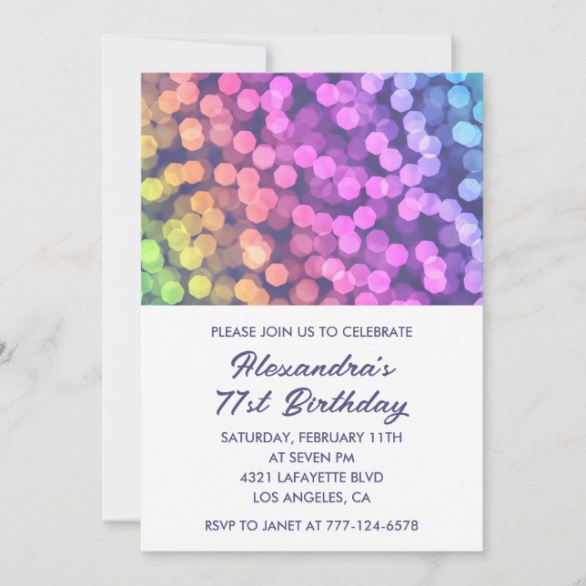 Modern Rainbow 71st birthday invitations Confetti  (Front)
