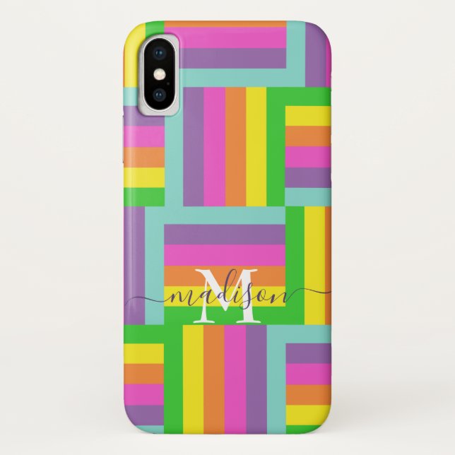  Modern Rainbow Abstract Script Name Monogram  Case-Mate iPhone Case (Back)