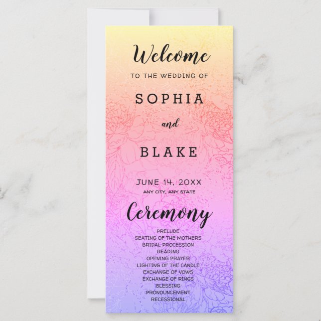 Modern Rainbow and Floral Wedding Program (Front)