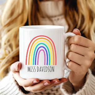 Modern rainbow back to school teacher custom name coffee mug