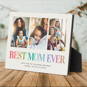 Modern Rainbow Best Mom Ever Photo Collage Plaque