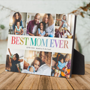 Modern Rainbow Best Mom Ever Photo Collage Plaque