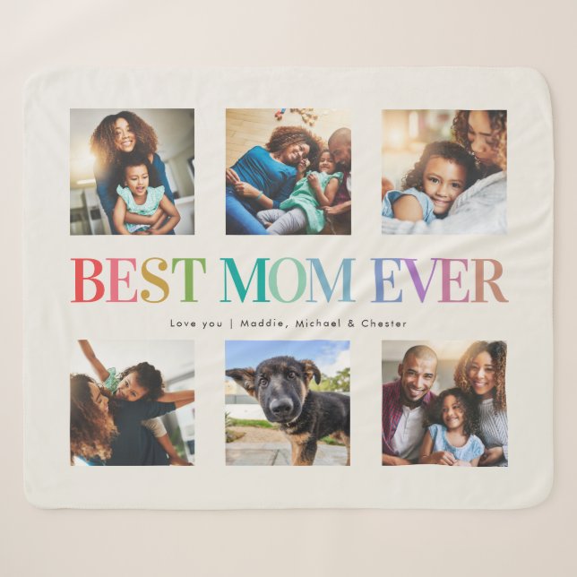 Modern Rainbow Best Mom Ever Photo Collage Sherpa Blanket (Front (Horizontal))