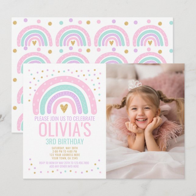Modern Rainbow Birthday Invitation (Front/Back)