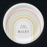 Modern Rainbow Birthday Paper Plate<br><div class="desc">Modern rainbow,  sun and cloud design in pastel colours by Shelby Allison. Personalize this sticker with your details and photo.</div>