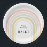 Modern Rainbow Birthday Paper Plate<br><div class="desc">Modern rainbow,  sun and cloud design in pastel colours by Shelby Allison. Personalize this sticker with your details and photo.</div>