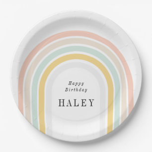 Modern Rainbow Birthday Paper Plate