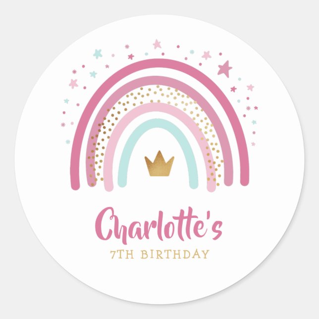 Modern Rainbow Birthday Party Classic Sticker (Front)