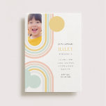 Modern Rainbow Birthday Photo Invitation<br><div class="desc">Modern rainbow,  sun and cloud design in pastel colours by Shelby Allison. Personalize this invitation with your party details and photo.</div>