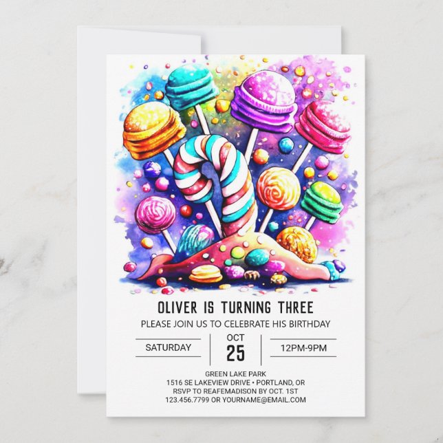 Modern Rainbow Candyland Birthday Invitation (Front)
