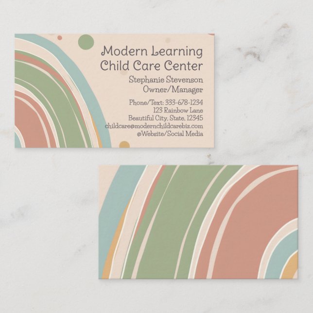 Modern Rainbow Childcare Daycare Kids Children Business Card (Front/Back)