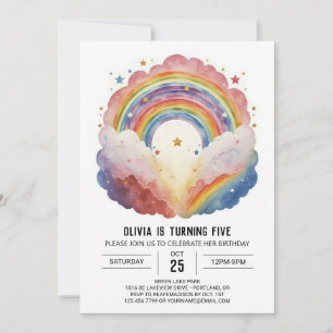 Modern Rainbow Clouds Birthday Invitation