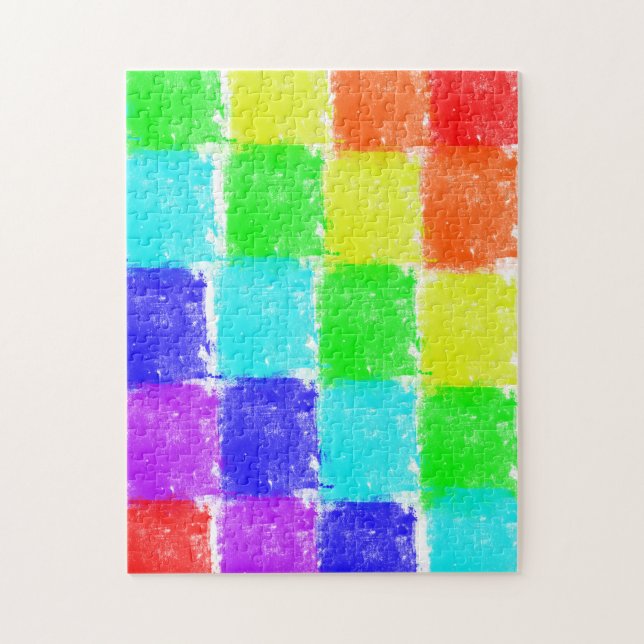 Modern Rainbow Colour Blocks Jigsaw Puzzle (Vertical)