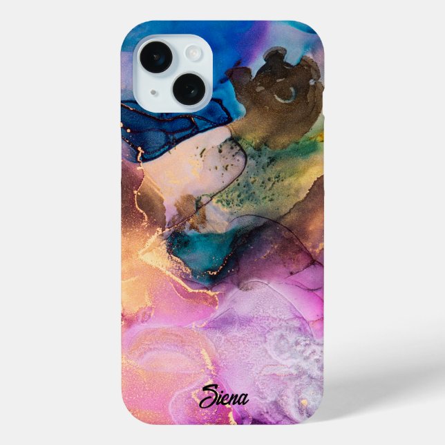 Modern Rainbow Colourful Marbled Customizable Name Case-Mate iPhone Case (Back)