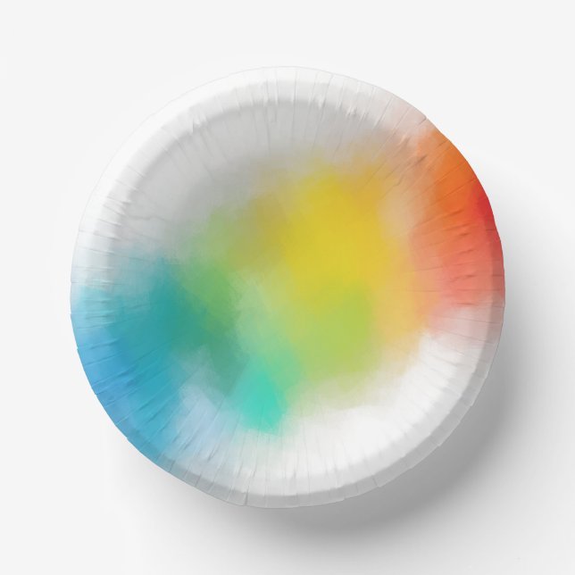 Modern Rainbow Colours Pink Red Blue Purple Yellow Paper Plate (Front)