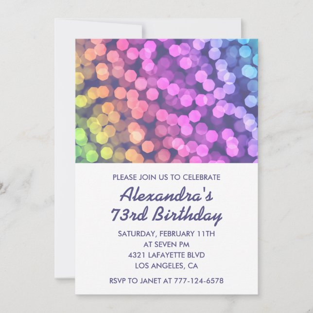 Modern Rainbow Confetti 73rd birthday invitations  (Front)