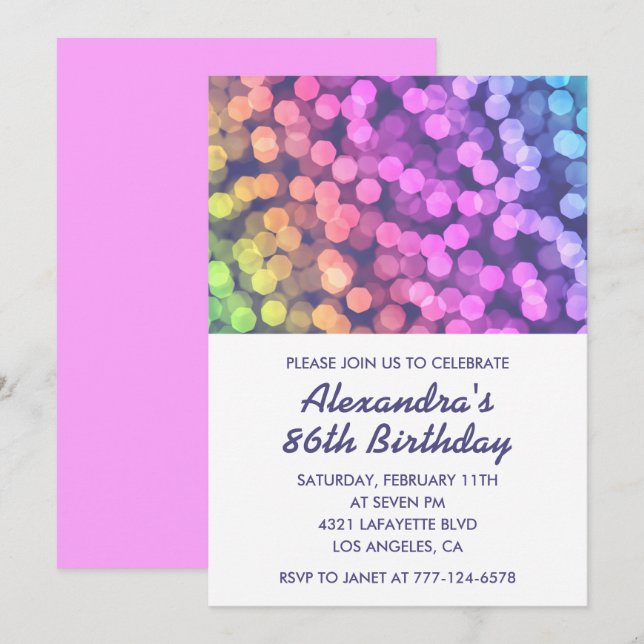 Modern Rainbow Confetti 86th birthday invitations  (Front/Back)