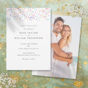 Modern Rainbow Confetti Photo Wedding Invitation