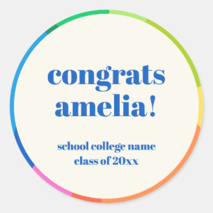 Modern Rainbow Custom Graduation Congratulations Classic Round Sticker