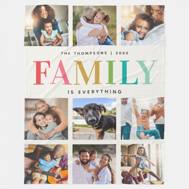 Modern Rainbow Family Is Everything Photo Collage Fleece Blanket (Front)
