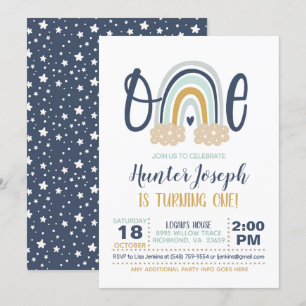 Modern Rainbow First Birthday Invitation - Boy NB