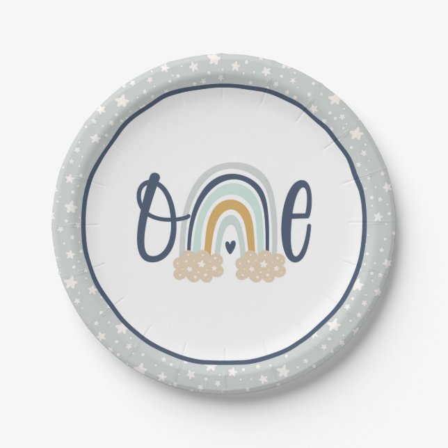 Modern Rainbow First Birthday Plate - Boy LB (Front)