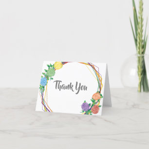 Modern Rainbow Geometric Floral Wedding Thank You