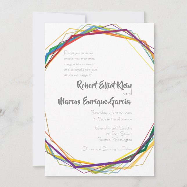 Modern Rainbow Geometric Wedding Invitation (Front)