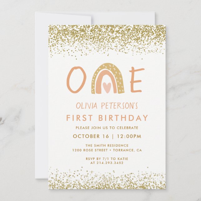 Modern Rainbow Girl 1st Birthday Invitation (Front)