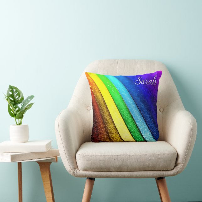 Modern Rainbow & Glam Pride Monogram Throw Pillow (Chair)