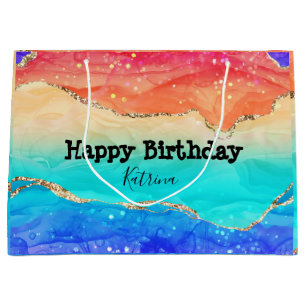 Modern Rainbow Glitter Customizable   Large Gift Bag