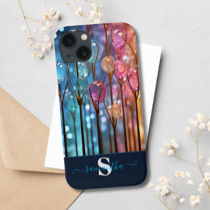 Modern Rainbow Glitter Gemstones Monogrammed iPhone 13 Case
