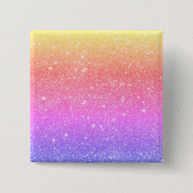 Modern Rainbow Glitter Glam  2 Inch Square Button (Front)