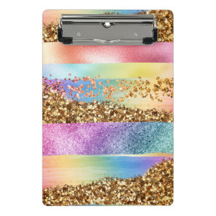 Modern rainbow glitter gold frame kids colourful mini clipboard